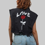 LOVE ROSE Crop Denim Vest Jacket