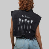 LA PALMS Crop Denim Vest Jacket