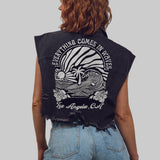 COMES IN WAVES Crop Denim Vest Jacket