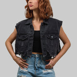 LOVE ROSE Crop Denim Vest Jacket