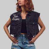 COMES IN WAVES Crop Denim Vest Jacket