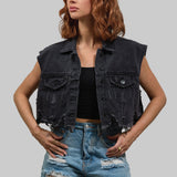 CITY OF ANGELS (PINK FONT) Crop Denim Vest Jacket
