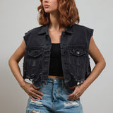 LA PALMS Crop Denim Vest Jacket