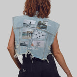 A DAY IN CALI Crop Denim Vest Jacket