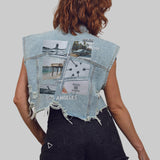 A DAY IN CALI Crop Denim Vest Jacket