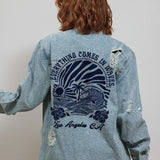COMES IN WAVES Women Denim Shirt Jacket