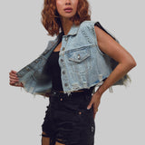 A DAY IN CALI Crop Denim Vest Jacket
