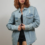 LA PALMS Women Denim Shirt Jacket