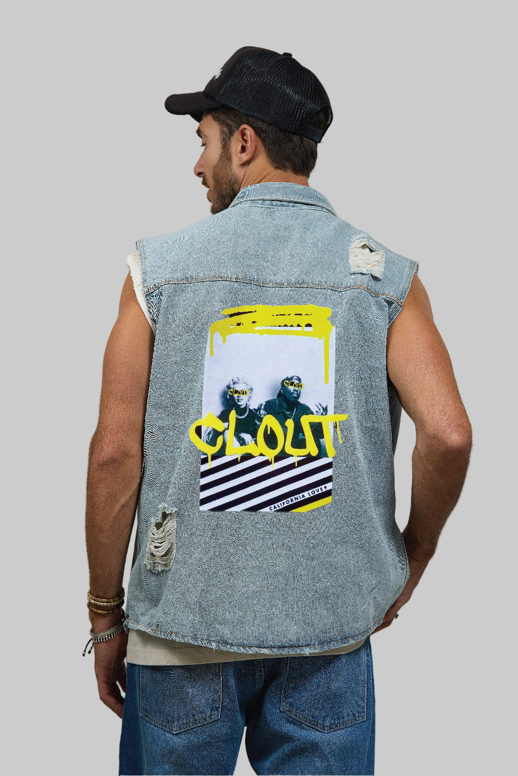 CLOUT Men Denim Vest Jacket