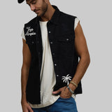 COMES IN WAVES Men Denim Vest Jacket