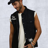 COMES IN WAVES Men Denim Vest Jacket