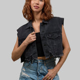 PLAIN Crop Denim Vest Jacket