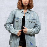 LA DODGERS Women Denim Shirt Jacket