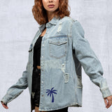 COMES IN WAVES Women Denim Shirt Jacket