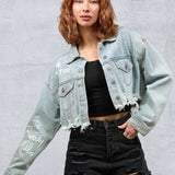 LA SKETCH Women Cropped Denim Jacket