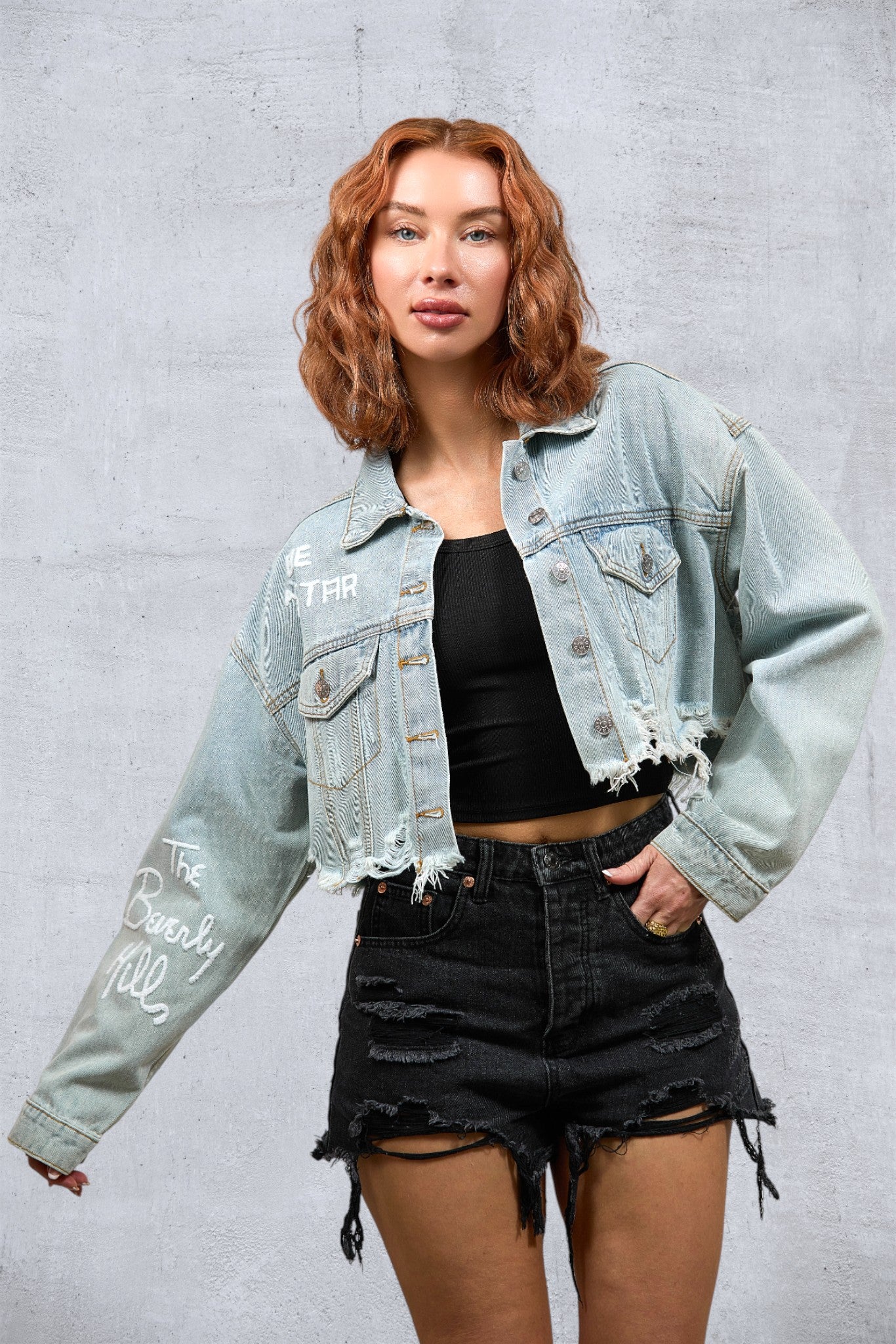LA SKETCH Women Cropped Denim Jacket