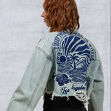 COMES IN WAVES Women Cropped Denim Jacket