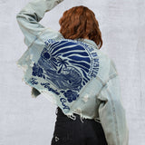 COMES IN WAVES Women Cropped Denim Jacket