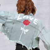 LOVE ROSE Women Cropped Denim Jacket