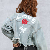LOVE ROSE Women Cropped Denim Jacket