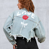 LOVE ROSE Women Cropped Denim Jacket