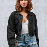 LIVE THE MOMENT Women Cropped Denim Jacket