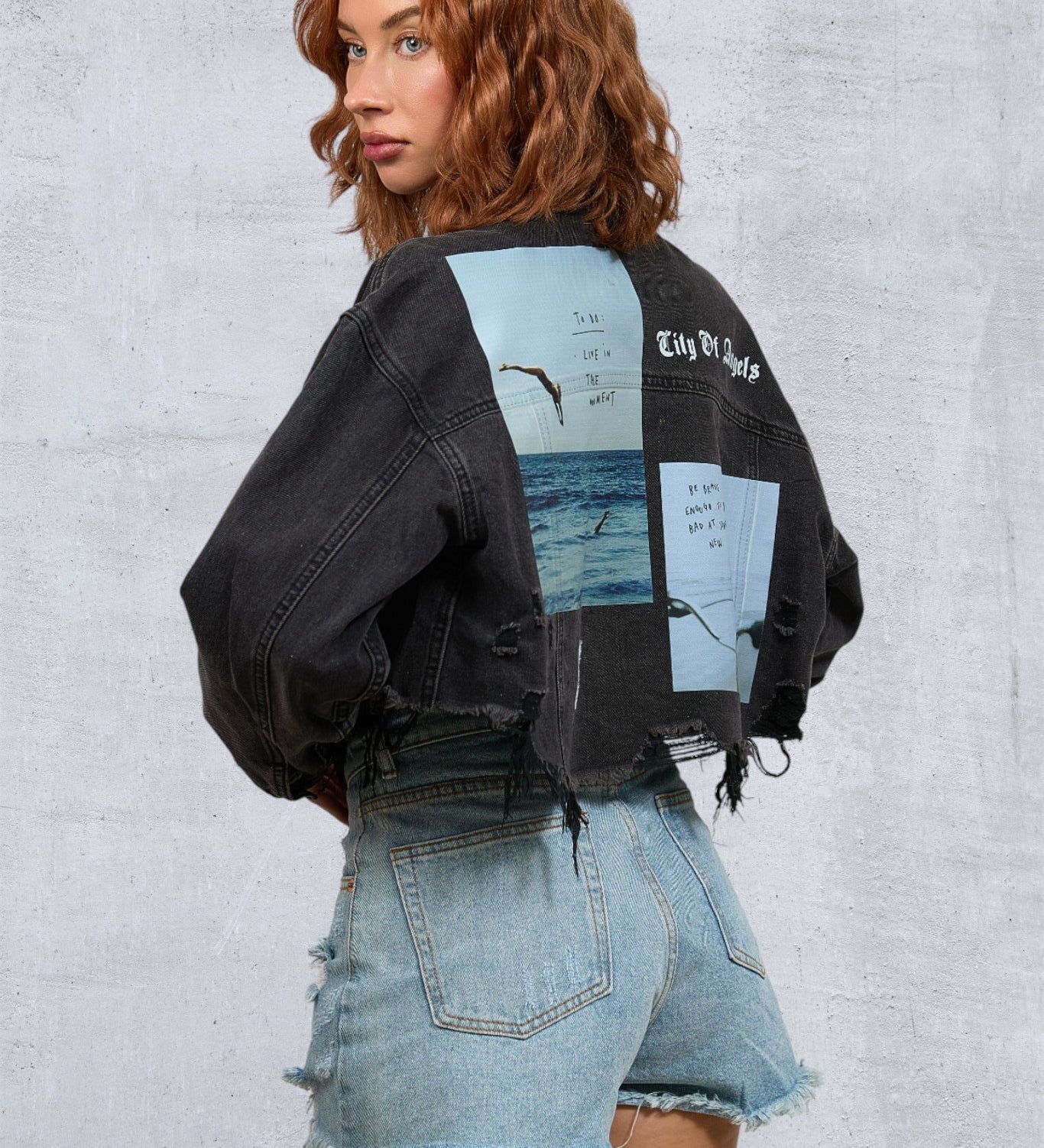 LIVE THE MOMENT Women Cropped Denim Jacket