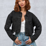 CITY OF ANGEL Cream font Women Cropped Denim Jacket