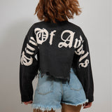 CITY OF ANGEL Cream font Women Cropped Denim Jacket