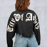 CITY OF ANGEL Cream font Women Cropped Denim Jacket