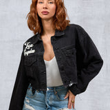 COMES IN WAVES Women Cropped Denim Jacket
