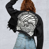 COMES IN WAVES Women Cropped Denim Jacket