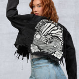COMES IN WAVES Women Cropped Denim Jacket