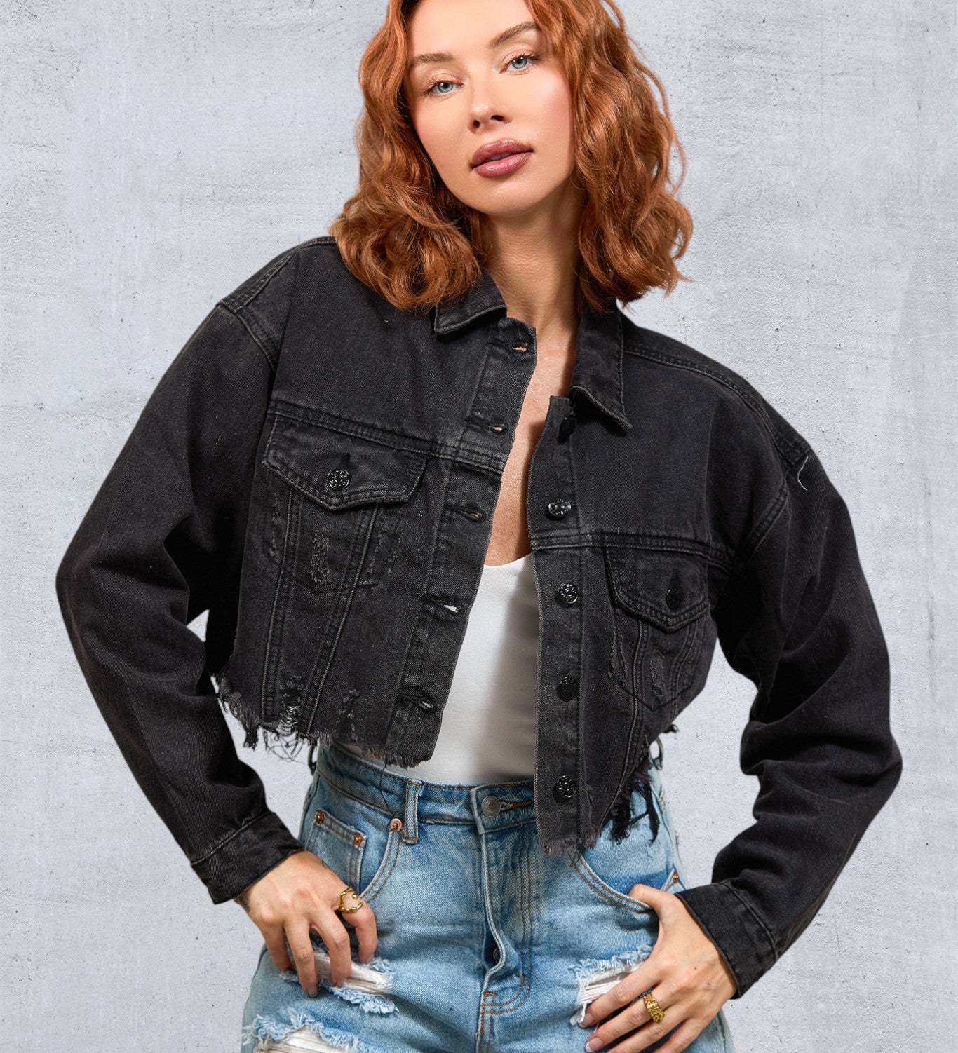 CITY OF ANGELS Pink font Women Cropped Denim Jacket