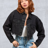 CITY OF ANGELS Pink font Women Cropped Denim Jacket