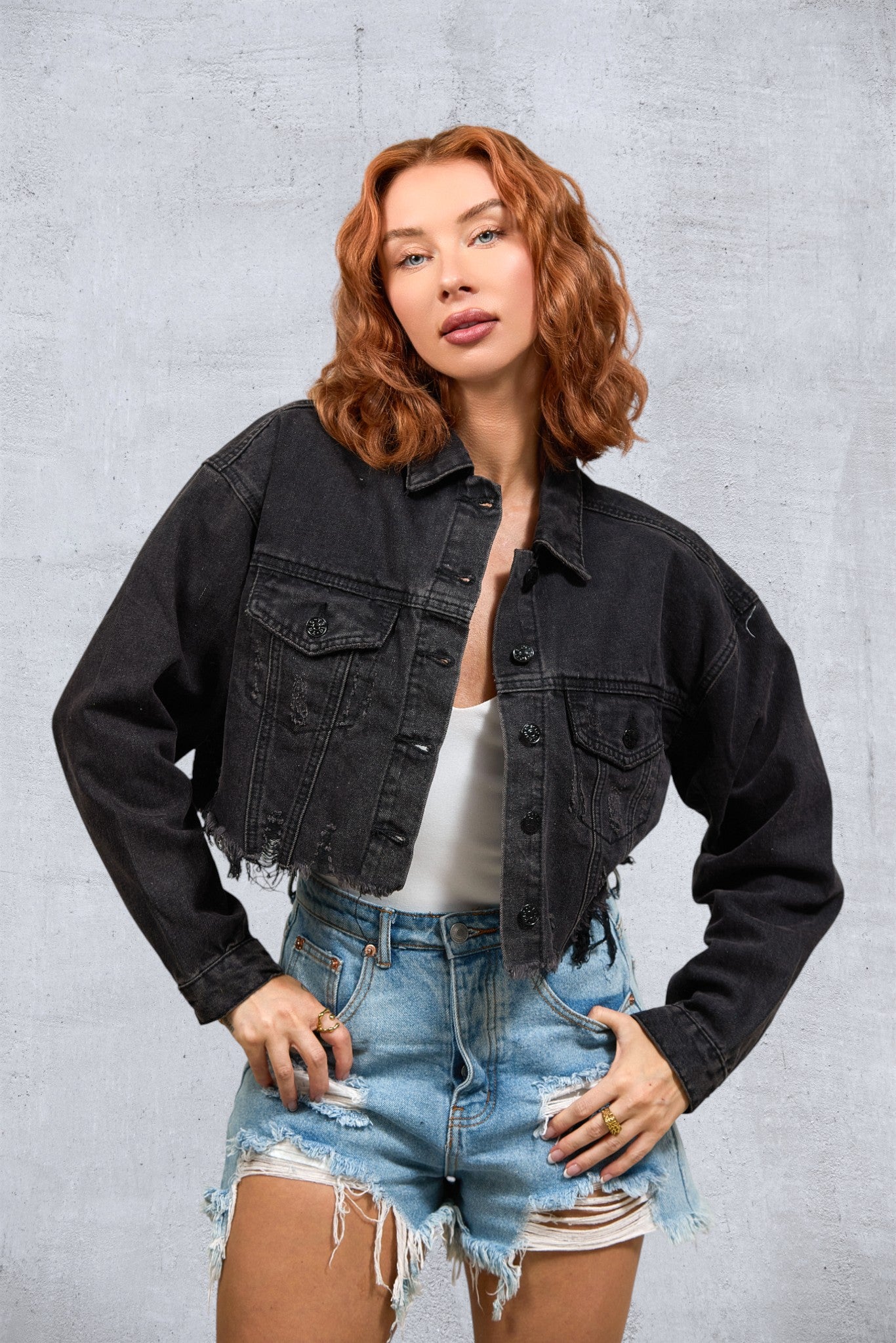 CITY OF ANGELS Pink font Women Cropped Denim Jacket