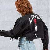 LOVE ROSE Women Cropped Denim Jacket