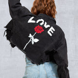 LOVE ROSE Women Cropped Denim Jacket