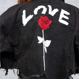 LOVE ROSE Women Cropped Denim Jacket
