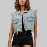 PLAIN Crop Denim Vest Jacket