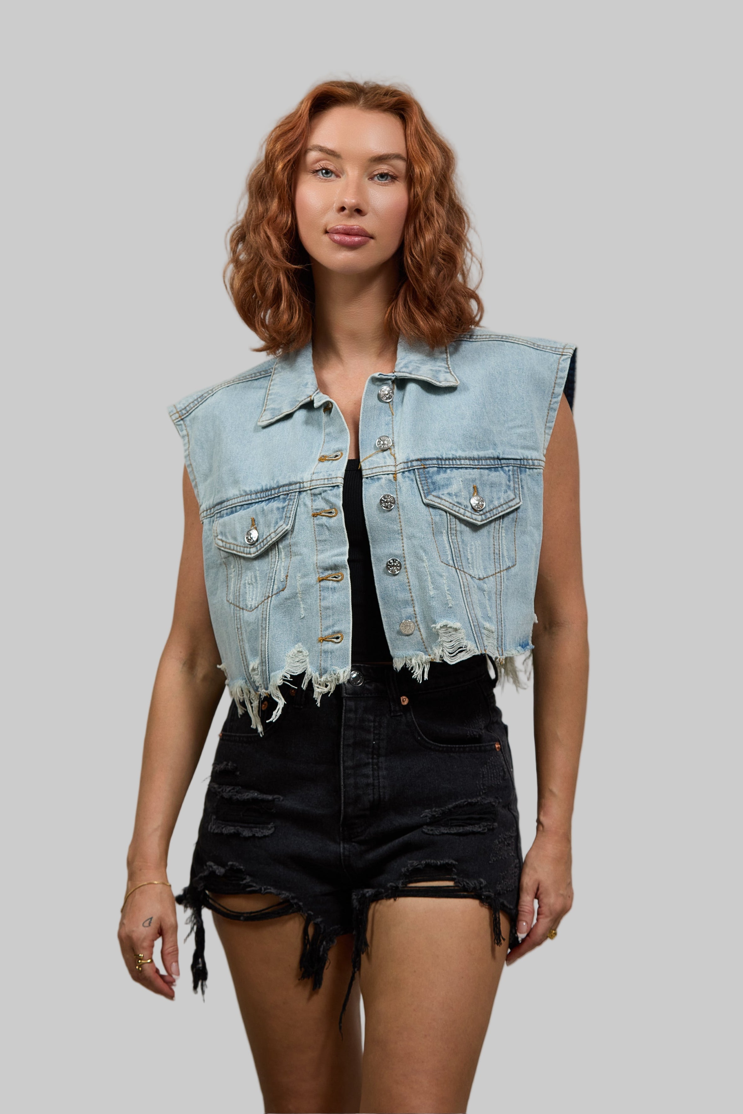 PLAIN Crop Denim Vest Jacket