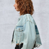 LIVE THE MOMENT Women Cropped Denim Jacket
