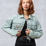 LIVE THE MOMENT Women Cropped Denim Jacket