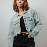 CITY OF ANGEL Cream font Women Cropped Denim Jacket