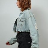 CITY OF ANGEL Cream font Women Cropped Denim Jacket