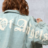 CITY OF ANGEL Cream font Women Cropped Denim Jacket