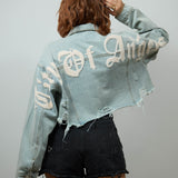 CITY OF ANGEL Cream font Women Cropped Denim Jacket