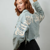 CITY OF ANGEL Cream font Women Cropped Denim Jacket