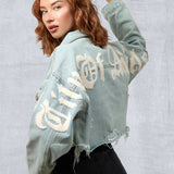 CITY OF ANGEL Cream font Women Cropped Denim Jacket