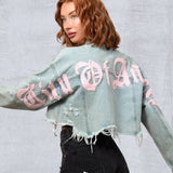 CITY OF ANGELS Pink font Women Cropped Denim Jacket